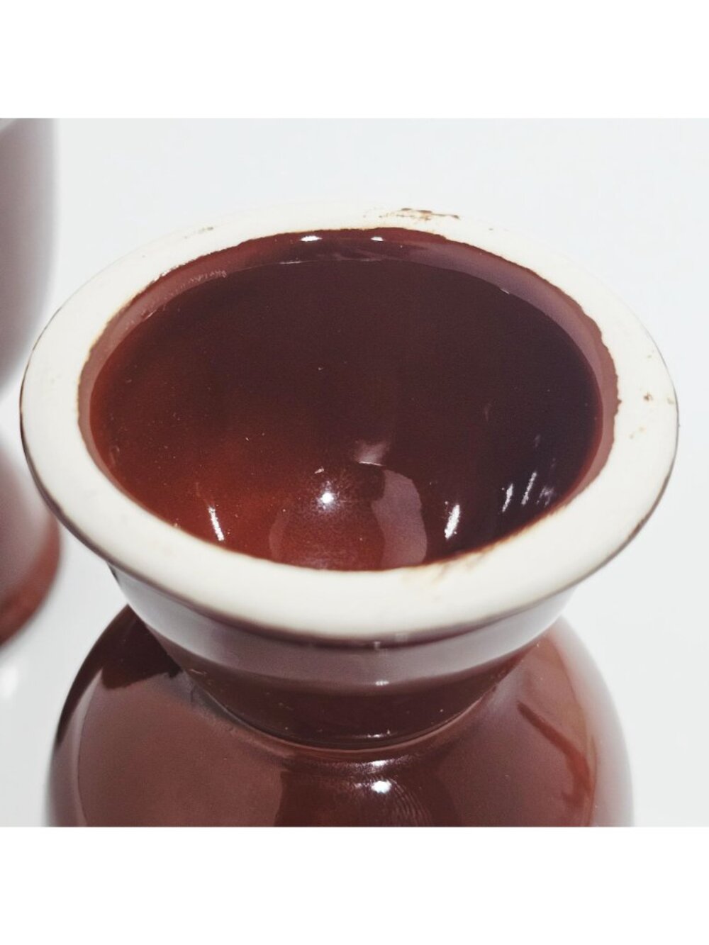 2 Vintage Brown Ceramic Egg Cups 4" glazed dual end cup versatile use farmhouse - Picture 5 of 9